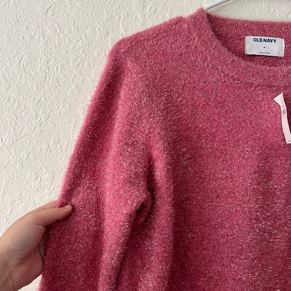 NWT Old Navy Eyelash Shine Fuzzy Pink A Boo Long Sleeve Crewneck Sweater Medium - Picture 7 of 10